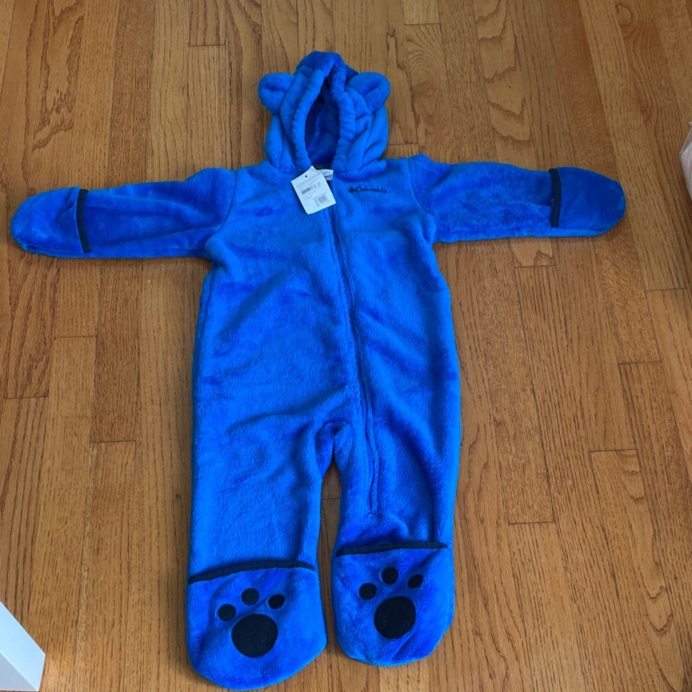 Columbia Blue Fleece Kids Footie with Bear Ears